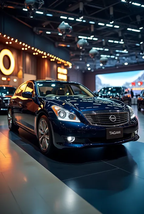 Nissan Teana, year 2007, decorated in a luxurious VIP style, parked in the showroom at the expo motor show.