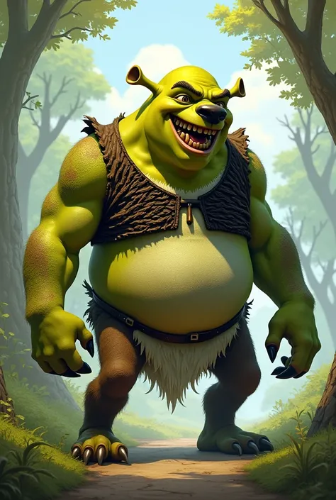 Combine the characters of the donkey Sherk and a hyena 