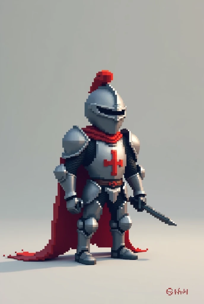 Hd, 4k resolution, studio, grey background, little pixel knight design with red accent