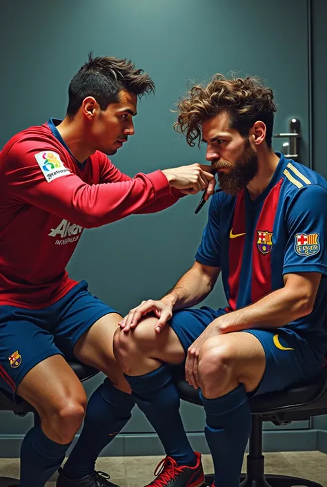 Ronaldo cutting the Messi hairs