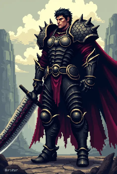 Guts from berserk pixelized with his dragon armor and blade