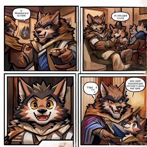 masterpiece, high res,(( top quality ))、 (One々A comic where a cute werewolf makes you happy with 4 scenes)