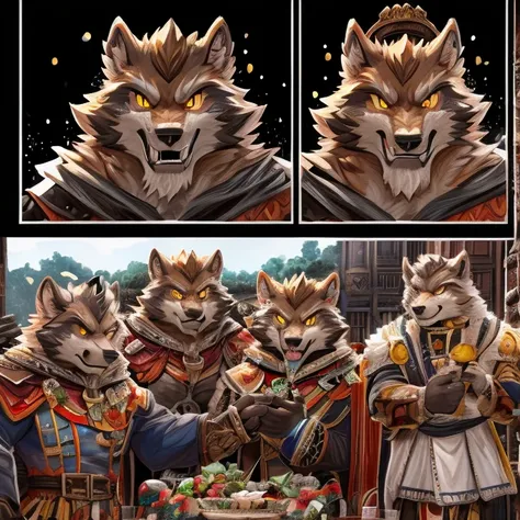 ((masterpiece)), (((high res,top quality)))、 (One々A comic where a cute werewolf makes you happy with 4 scenes)