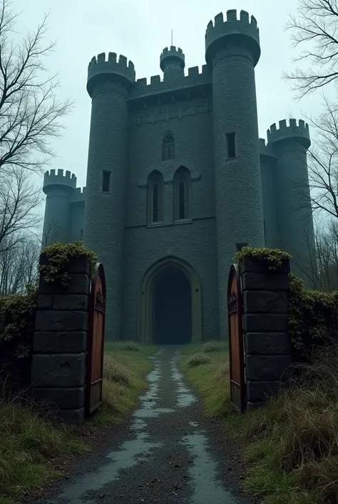 The Old Black Castle:**
   - **Setting:** A large, dilapidated, black castle standing ominously at the edge of the village.
   - **Elements:** The castle has rusted gates, overgrown vines, and eerie, dark windows. The sky is clouded over, creating a sense ...