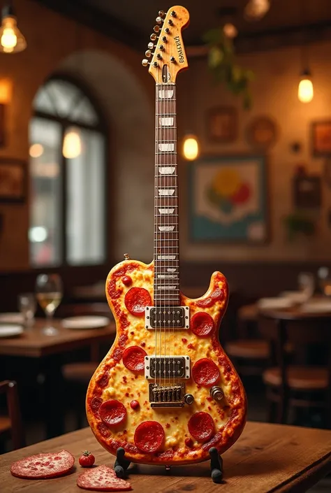 Electric guitar made of pizza