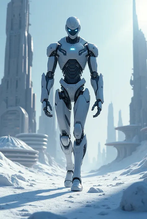 humanoid Male robot in a city on Antarctica called Theos 