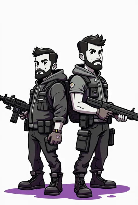 Jai besoin que tu génère ma bannière Twitch ça sera deux personnages en rapport avec le jeu rust, très cartoonesque deux hommes pas trop détaillé en mode dessin le fond sera blanc avec quelque touches de violet pour la couleur, un dessin, les personnages d...