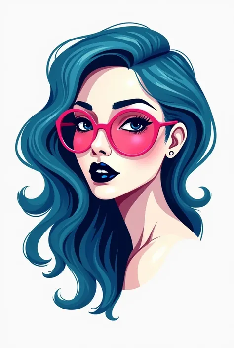 Logo of long blue hair woman wearing pink glasses with black lipsy
