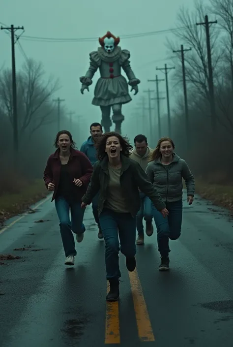 People fleeing Pennywise on an abandoned road