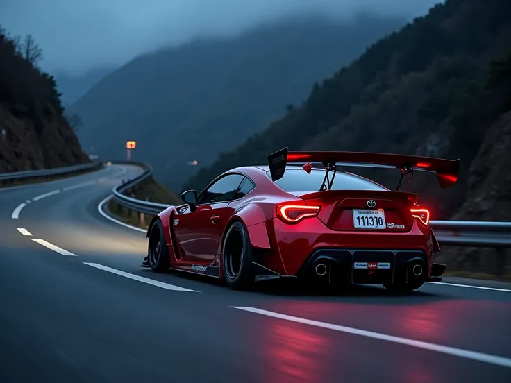 Toyota GT86, modified, red, night time, touge