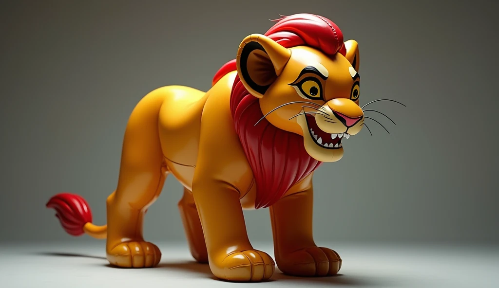 Realistic, man stretching open and getting inside putting on a skintight living inflatable simba costume, simba has devious grin, simba is extremely sexually pleasuring man, furry legs, simba legs, digitigrade legs, feral legs, inflatable simba, inflating,...