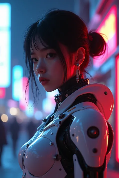 masterpiece, best quality,1girl,ives girl,Mecha,beautiful lighting,(Neon Light:1.2),(Night:1.5),