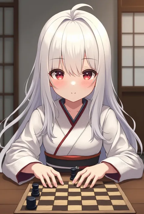 draw an anime girl with white hair playing checkers