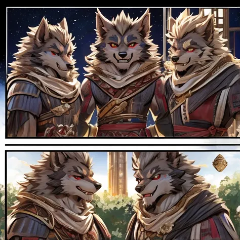 ((masterpiece)), (((high res,top quality)))、 (One々A comic where a cute werewolf makes you happy with 4 scenes)