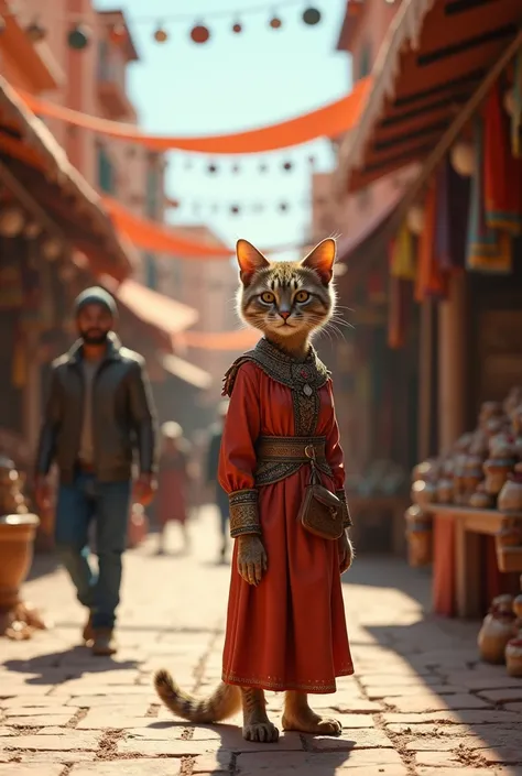 A cat like a human being hangs out in Marrakech, Morocco 