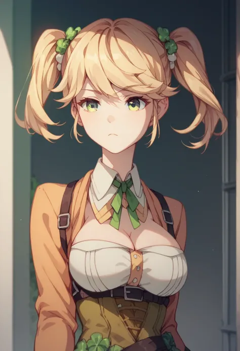 Anime girl blonde hair green eyes twintails