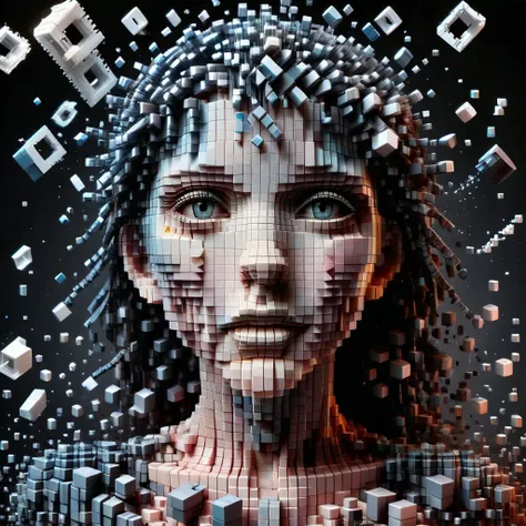 1girl, intricate details,  ral-3dcubes,  disintegrating,  crystalz