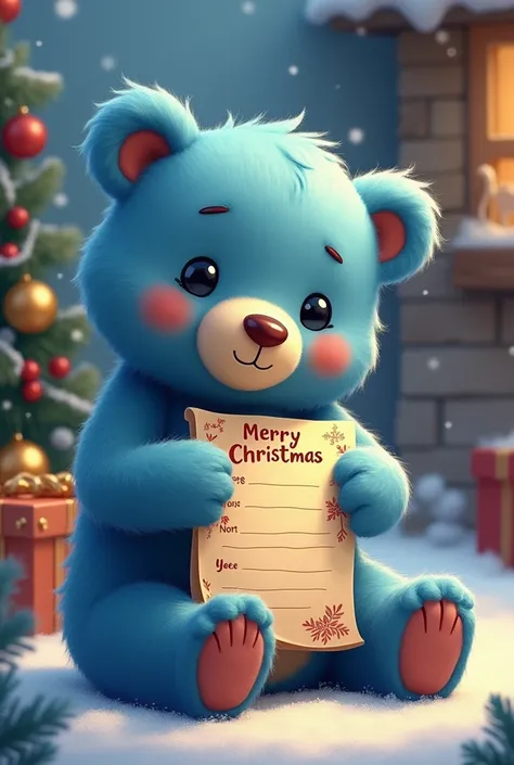 Blue Bear holding a Christmas list saying all I want is for you to continue being the love of my life