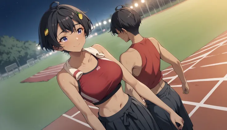 score_9, score_8_ up, score_7_ up,  Source_Anime, BREAK
1girl, 1boy,sex,ass ,  viewers,  outdoors on the street at night,  evening ,  Dutch Angle,  trackfield, sweat, towel, 
 lemon juice ,  Shorthair,  black hair, Eyebrow hair,  , Lemon Hair Ornament ,  p...