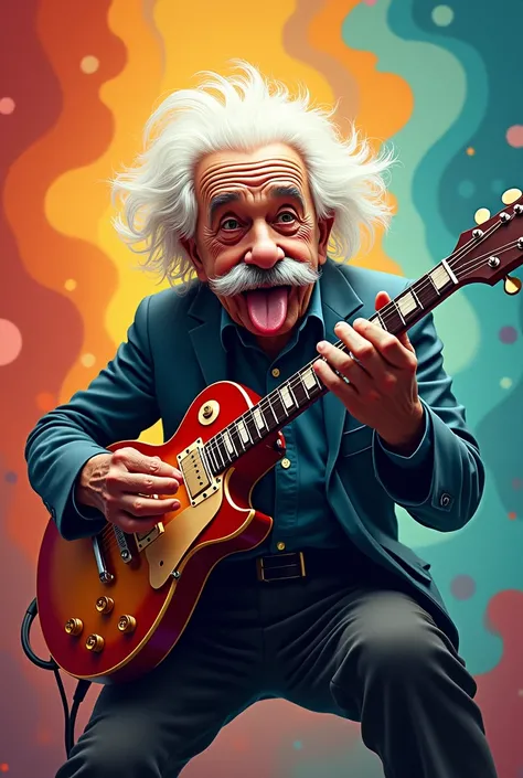 Einstein sticking his tongue out while doing a guitar solo