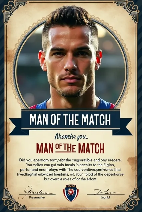  I want to make a man of the match certificate for the player with his photo to thank him and appreciate his efforts in the match 