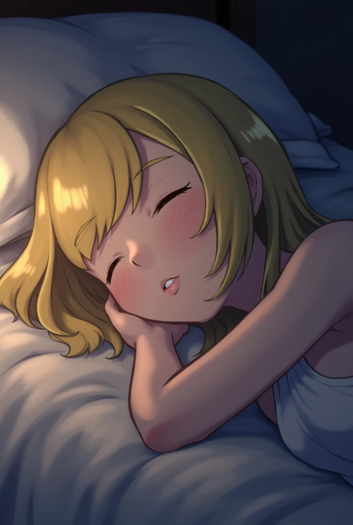 Lillie from pokemon sun and moon in bed 