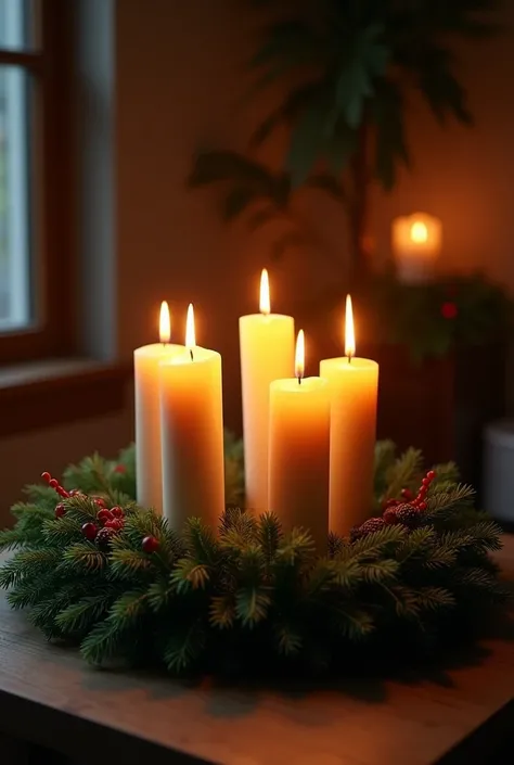 Advent wreath with 4 burning candles