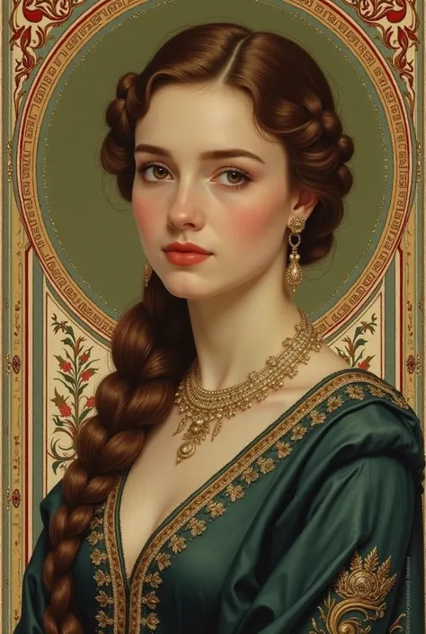 arafed portrait of a woman with a long braid, a portrait inspired by Lili Árkayné Sztehló, tumblr, art nouveau, maria panfilova, anna kovalevskaya, nadezhda tikhomirova, anastasia ovchinnikova, moleksandra shchaslyva, angelina stroganova