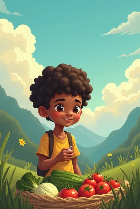 create the cartoon video that shows every scenes below 



Scene 1 
a boy who lives in a mountain where you can see a lot of vendors selling their vegetables products from the mountain the boy is curly and has a skin of brown he also sells different kinds ...