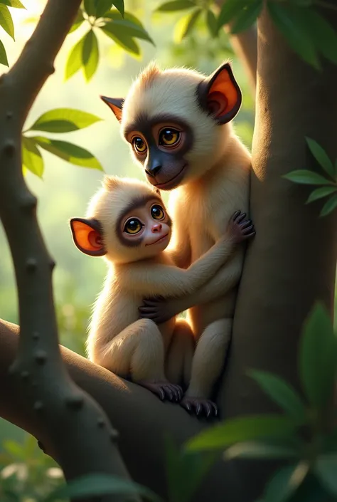 Raise a MONO SIAMING monkey in the tree with a cub