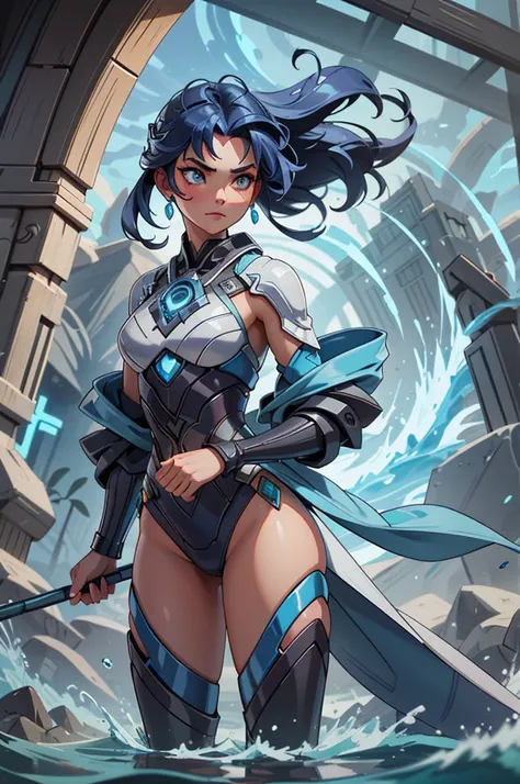 In a futuristic world where ancient gods return, Kushinada-hime rises as a divine river goddess. She stands at the edge of a neon-lit city, where the Kushinada River flows through glistening skyscrapers and reclaimed greenery. The river pulses with biolumi...