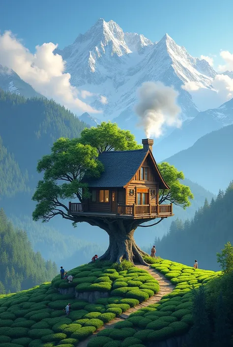 Himalayas with tree house and tea garden