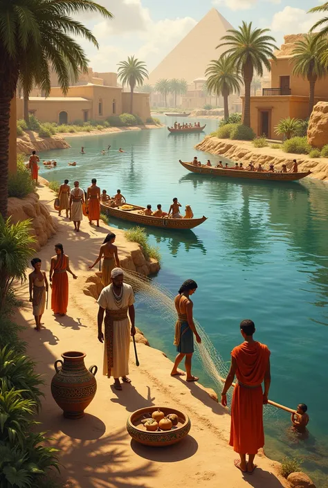 About 4,500 years ago, on the banks of the Nile River. Draw a picture withoit pyramid