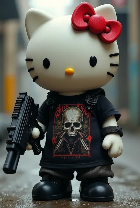 Hello Kitty with Slipknot t-shirt and machine gun