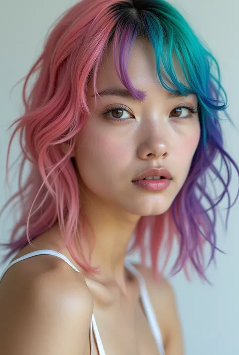 at least 10 pictures of same human model with different hair colors