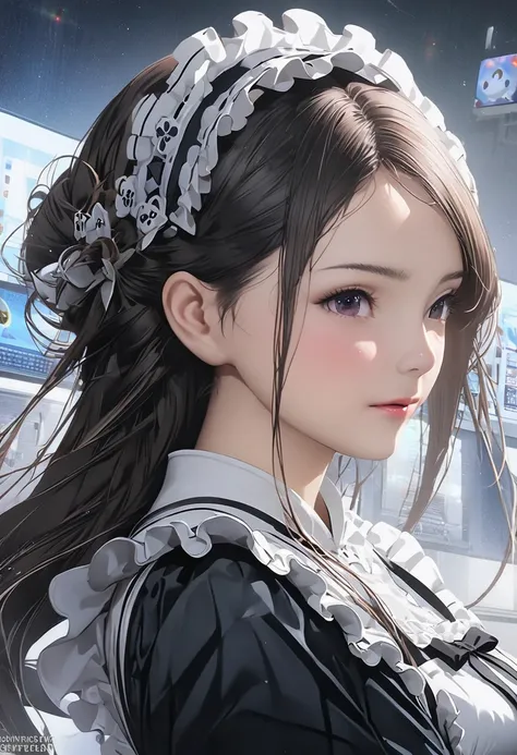 Anime girl with knife in hand 、 full moon in background ,  anime girl in Azur Lane video game maid costume , Nightcore,  Beautiful Maid ,  best anime 4K Konachan wallpaper ,  anime cat girl maid costume ,  Detailed Anime Art ,  maid clothes, 4k anime wallp...