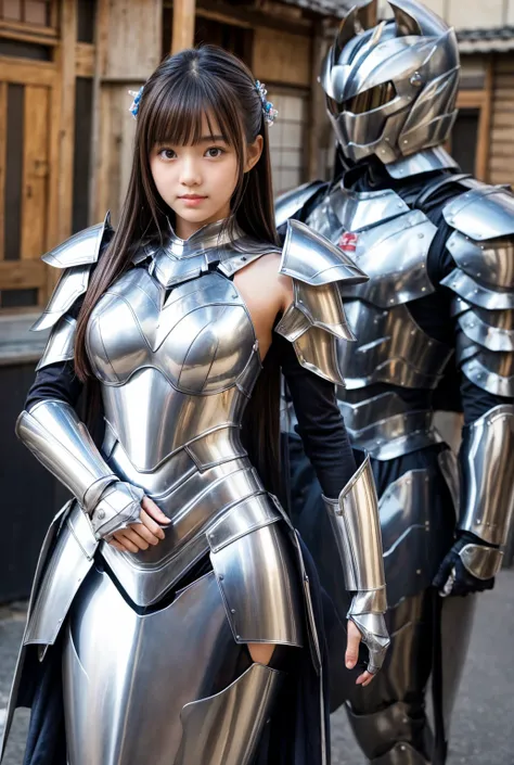 Shiny silver armor 、wear、 Japanese 、  shiny silver armor I got from a small candy store 、 Young, Beautiful Japanese Woman 、18 years old