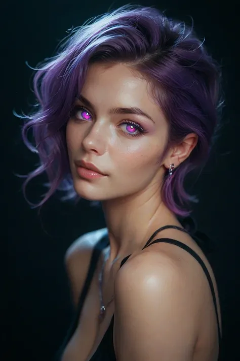 neon purple pupil on a black background