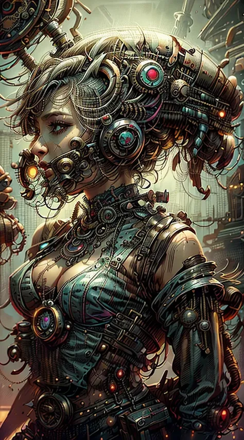 There are three women in costume standing in front of a clock., steampunk fantasy style, vivid steampunk concept, steampunk fantasy, artgerm julie campana beetle, Steampunk sci-fi,  Steampunk Digital Art, cyberpunk, arte conceptual steampunk, colorful Stea...