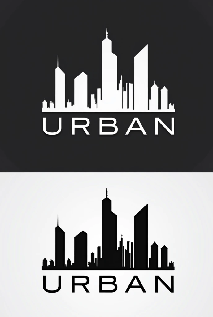 a modern brand logo for real estate company , there is a tall text of " URBAN " each letter is creating a building and tower shape in a modern unique style, black and white color only