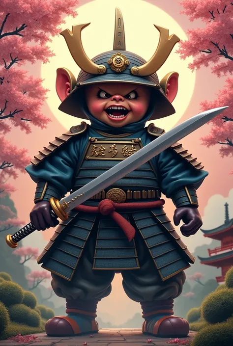 A big villain Teletubbies as Samurai with a katana 