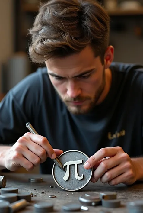 young man,sculpts,metal coin,عملهpi π