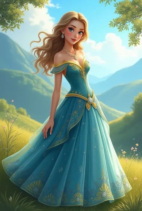 Blue yellow beautiful princess dress 