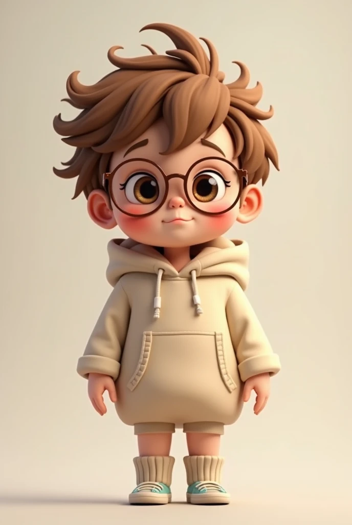 A Cute Boy, Fluffy Brown Hair, Wearing Glasses, Big Hoodie, Short With Thigh Highs