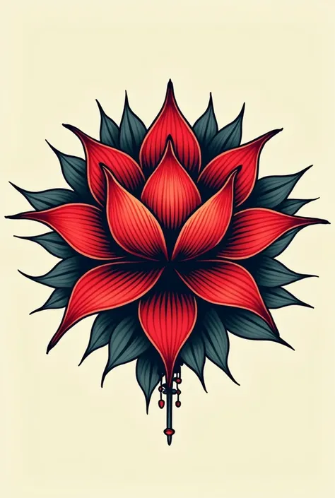 
Do you think you can create a new image for me based on this? 
 I want the lotus flower to be red but the outline of its leaves to be black 
( It is for a tattoo )