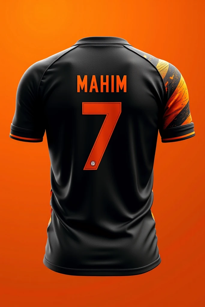 Make a jersey.the are black and orange.the number is 7 .the name is MAHIM 