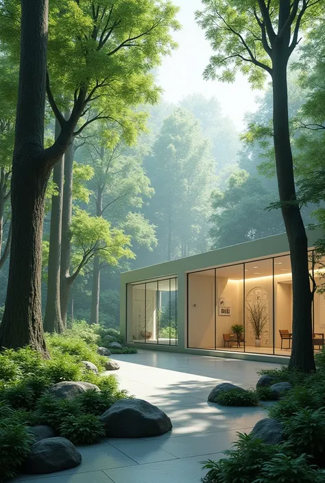 Interior futuristic house in the forest 