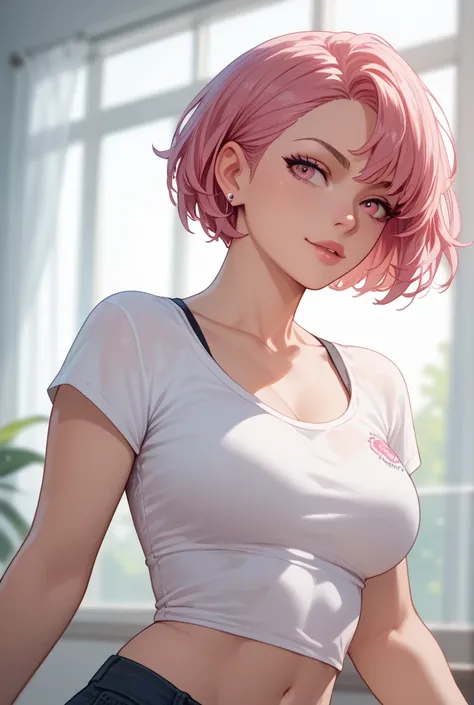 Short-haired girl with pink hair