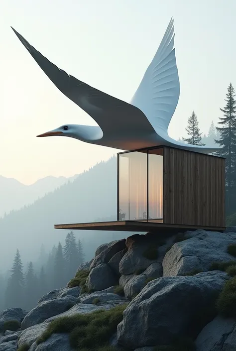 I need a A frame straight line cabin which mimic a bird with wings in more abstractive way  with multiple options like A FRAME CABIN