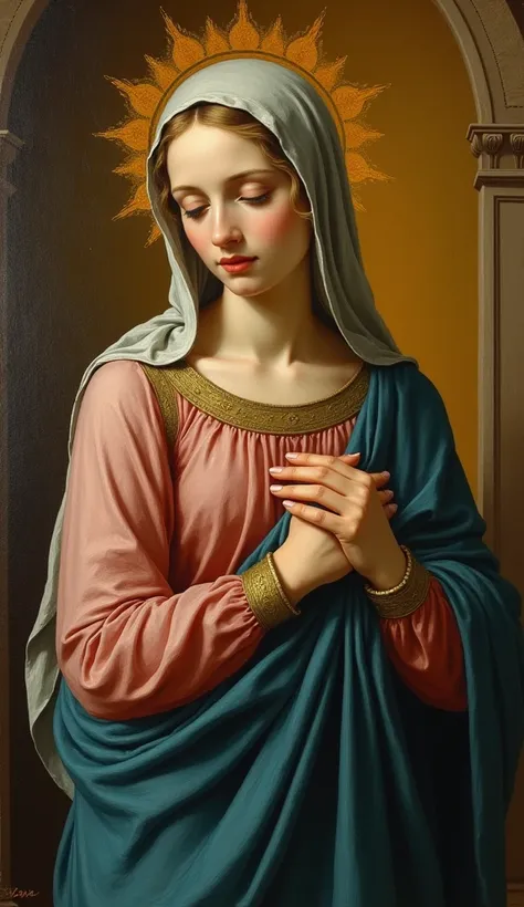  oil painting by Raphael Santi。 Blessed Virgin Mary